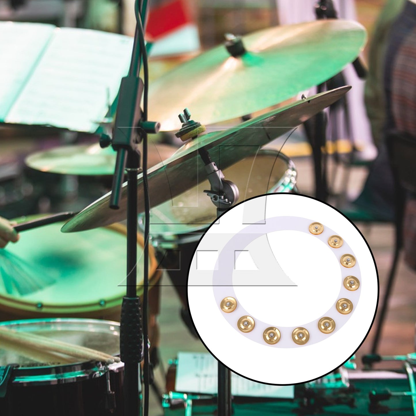 Gold White Percussion Cymbal Ching Ring Tambourine for Hihats Crashes 14" Dia