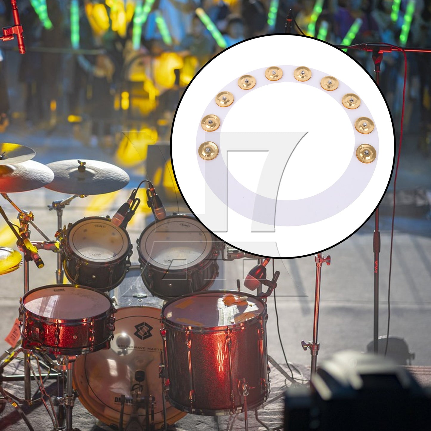 Gold White Percussion Cymbal Ching Ring Tambourine for Hihats Crashes 14" Dia