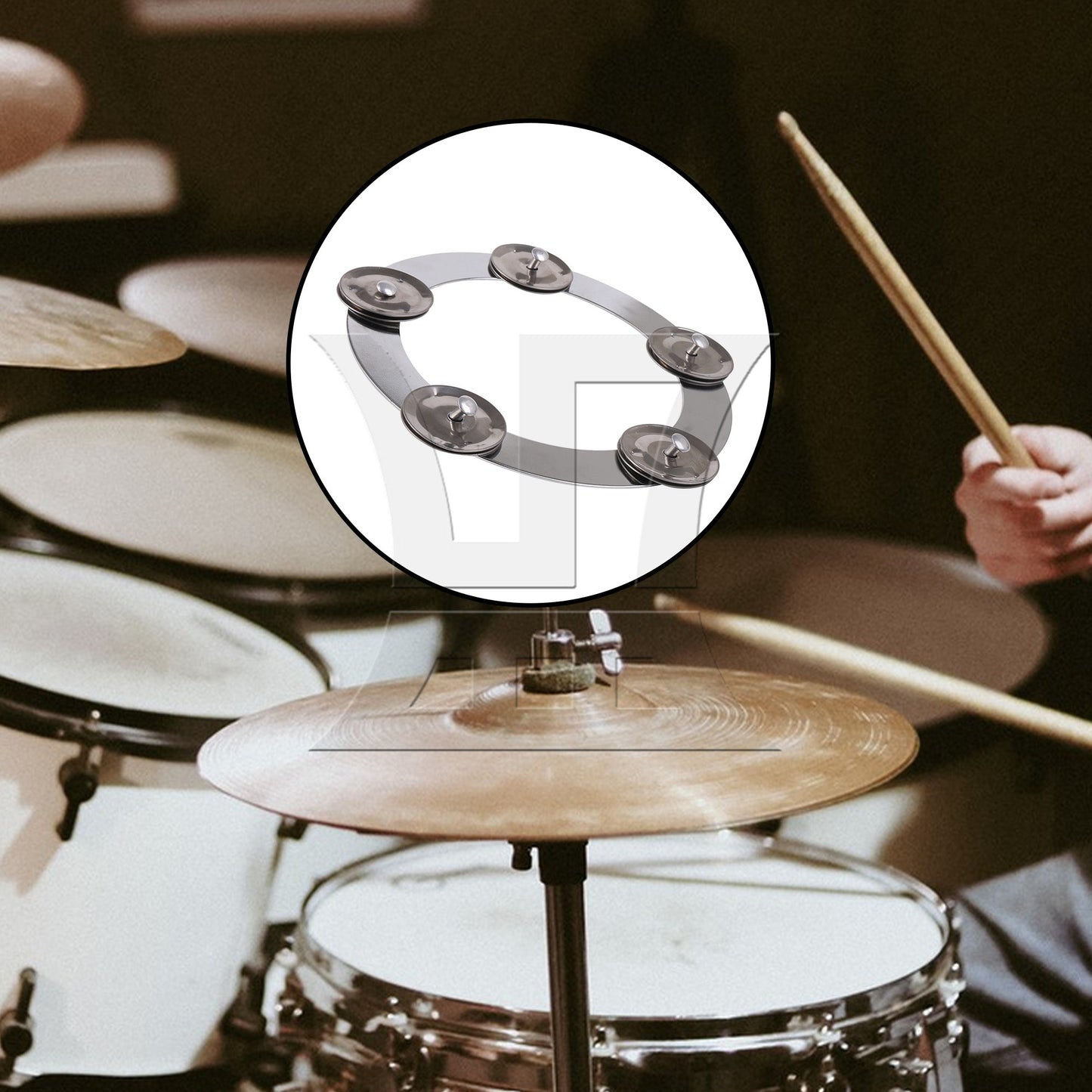 Metal Mountable Cymbal Hi-hat Ring Tambourine 6.4inch Outer Diameter Silver