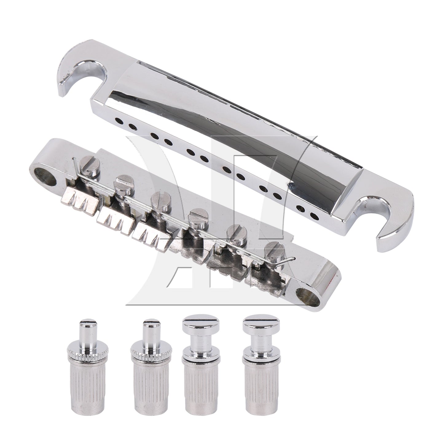 2 Pieces Silver 12 String Guitar Roller Saddle Bridge and Tailpiece Combo Set