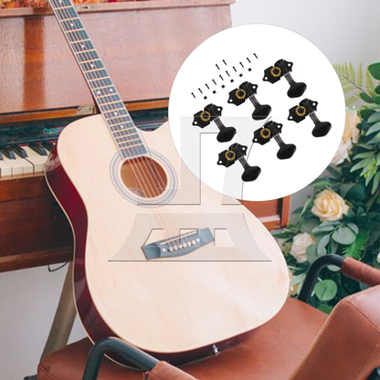BQLZR 6Pcs Open Folk Guitar String Gear Ratio 1:18 Plum Blossom Handle Black (3R3L)