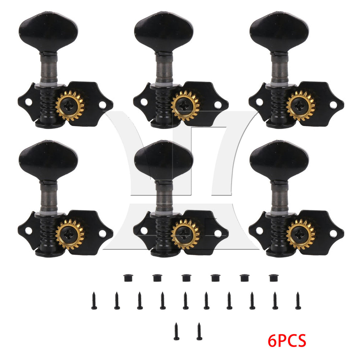 BQLZR 6Pcs Open Folk Guitar String Gear Ratio 1:18 Plum Blossom Handle Black (3R3L)