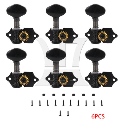 BQLZR 6Pcs Open Folk Guitar String Gear Ratio 1:18 Plum Blossom Handle Black (3R3L)