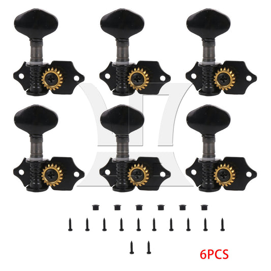 BQLZR 6Pcs Open Folk Guitar String Gear Ratio 1:18 Plum Blossom Handle Black (3R3L)
