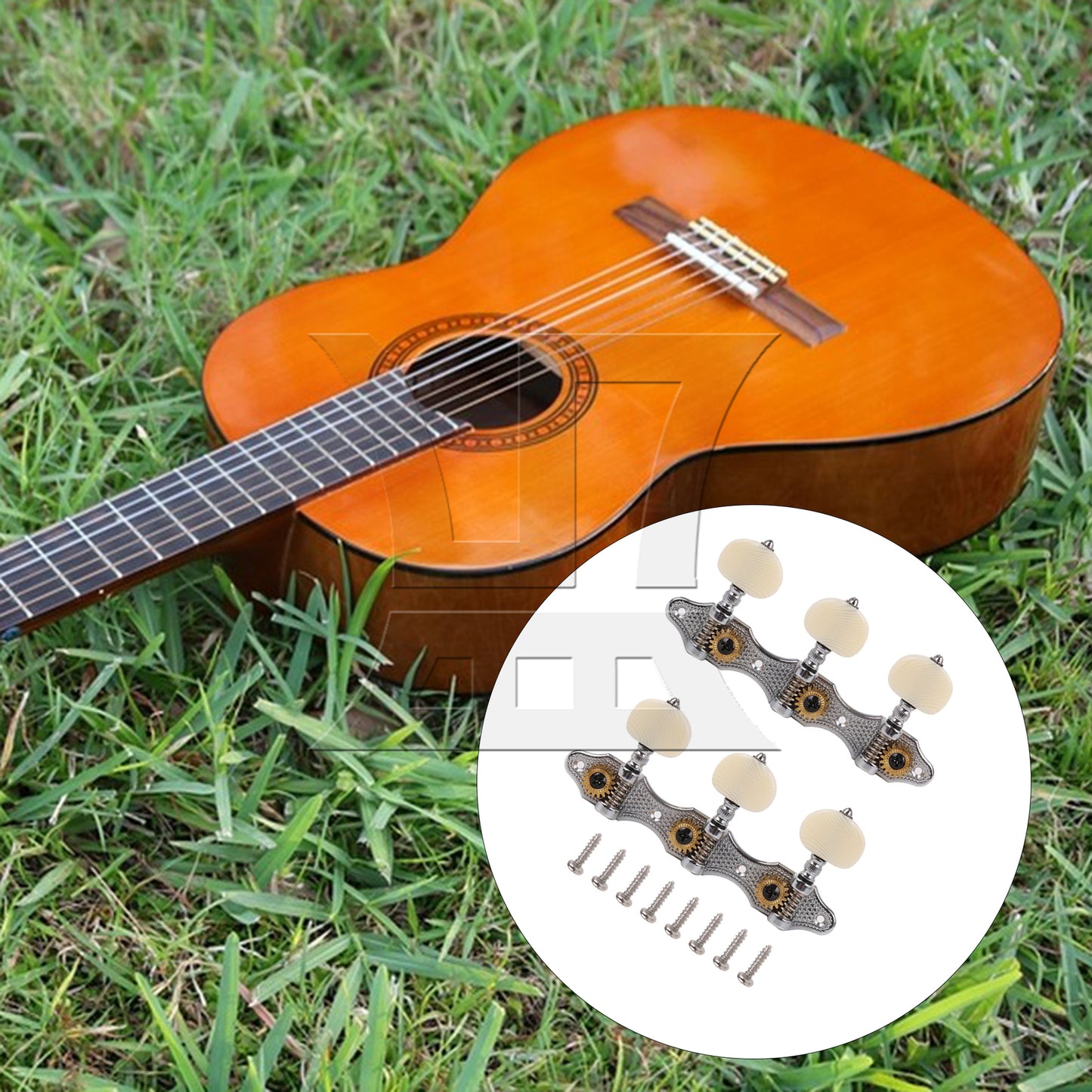 BQLZR 2pcs Classical Guitar 3 String Tuning Peg Gear Ratio 1:18 Silver 1R1L for Handmade Guitar Studios