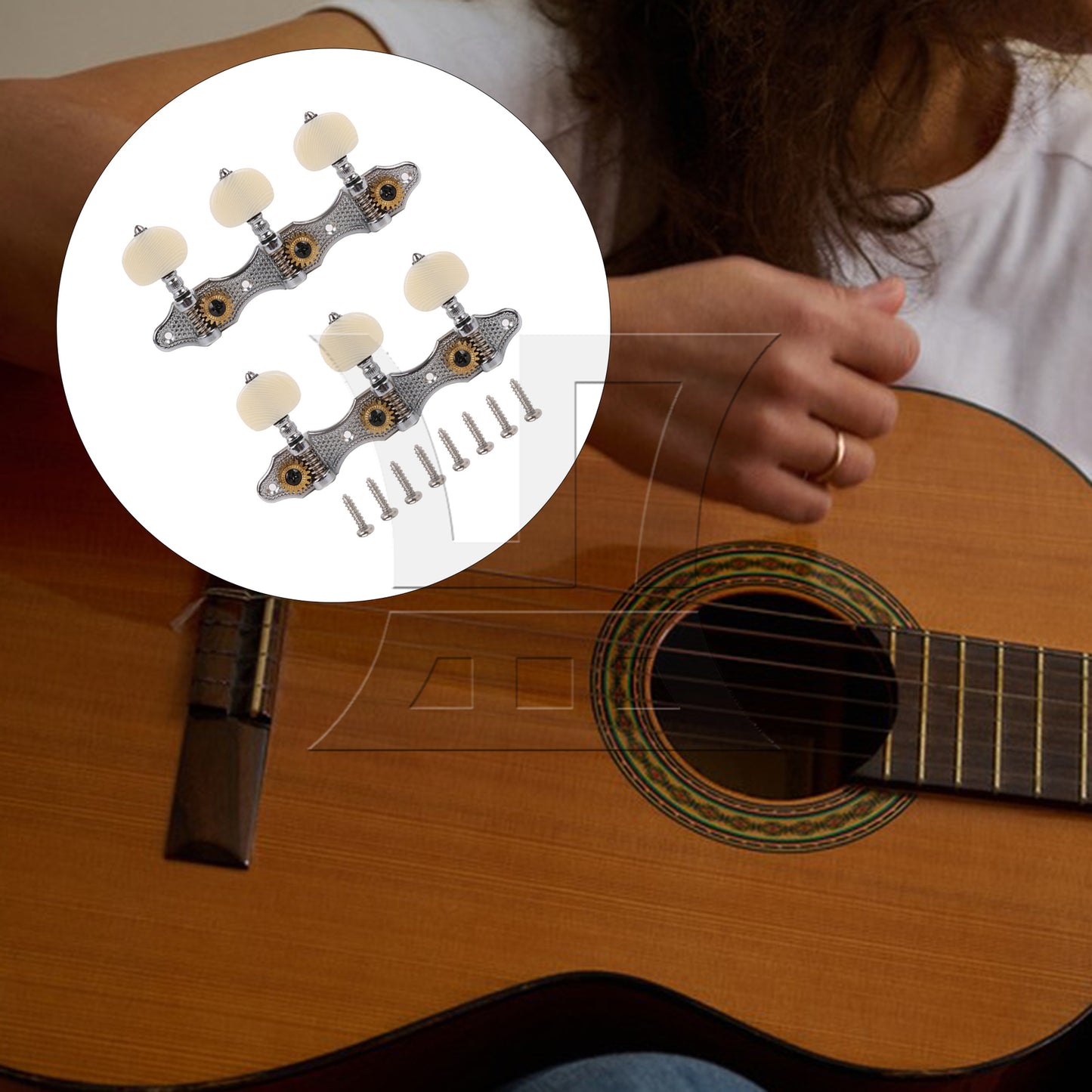 BQLZR 2pcs Classical Guitar 3 String Tuning Peg Gear Ratio 1:18 Silver 1R1L for Handmade Guitar Studios