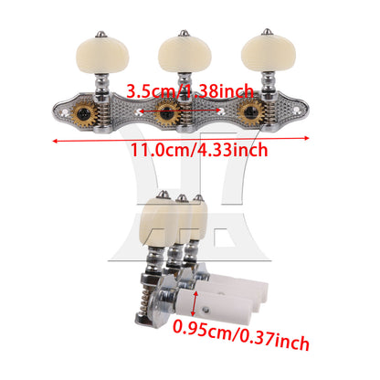 BQLZR 2pcs Classical Guitar 3 String Tuning Peg Gear Ratio 1:18 Silver 1R1L for Handmade Guitar Studios