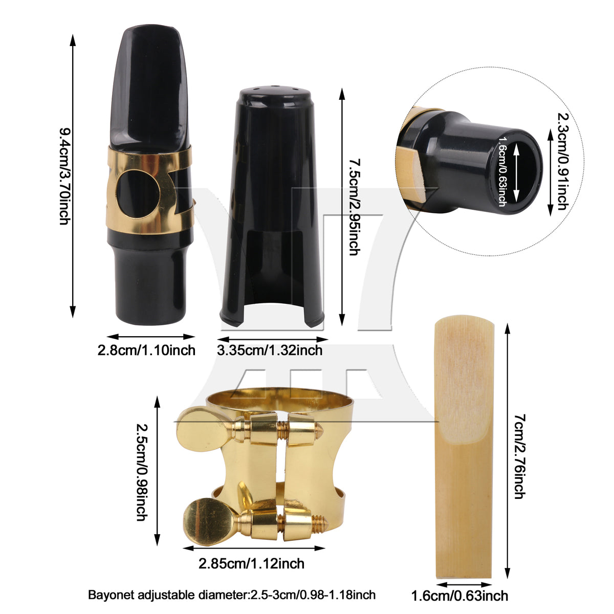 BQLZR 1PC Alto Saxophone Mouthpiece Kit with Metal Ligature Reeds Plastic Cap High Quality Material Black