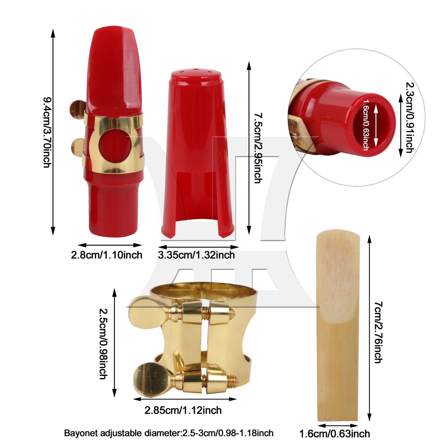 BQLZR 1PC Alto Saxophone Mouthpiece Kit with Metal Ligature Reeds Plastic Cap Red High Quality Material