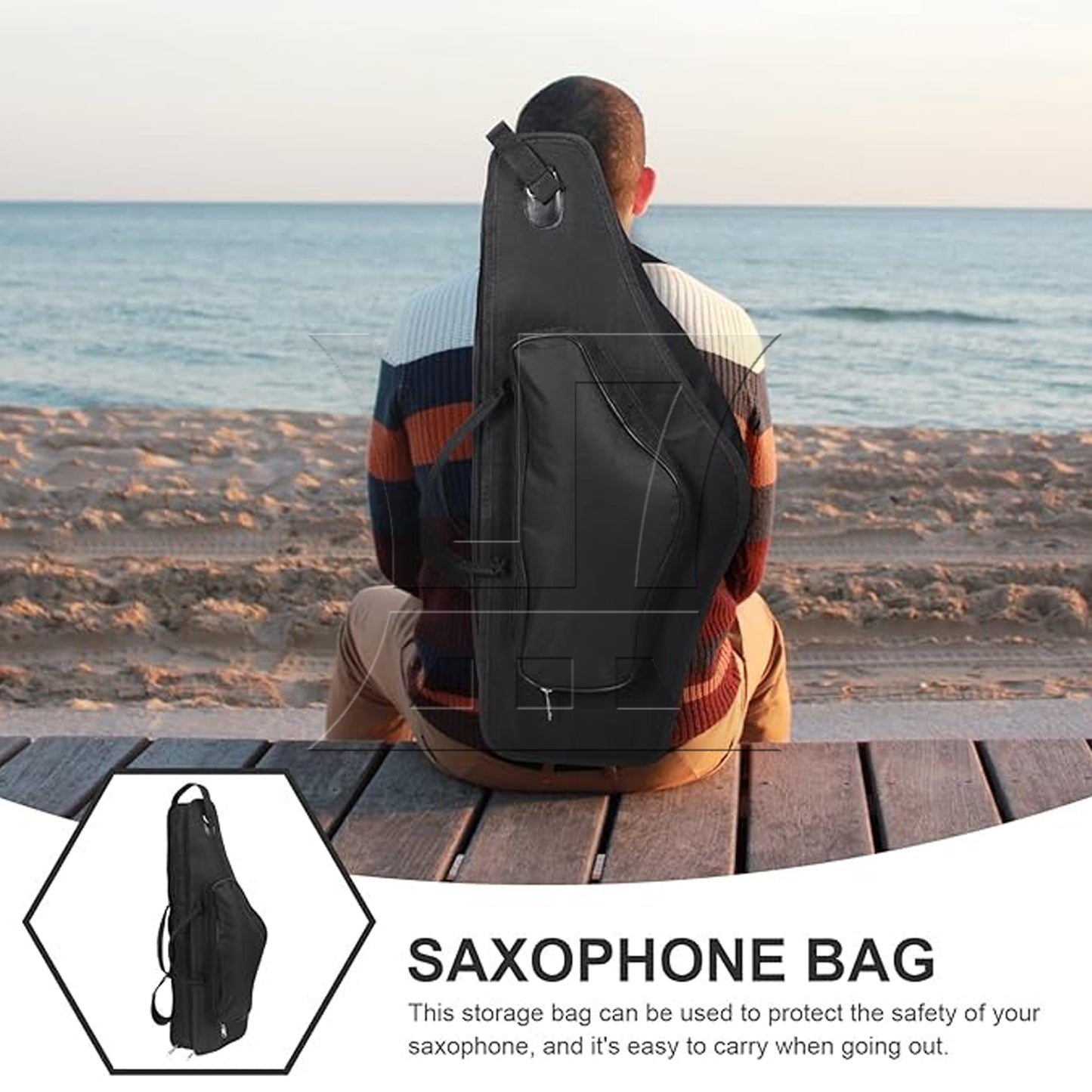 BQLZR Alto Saxophone Bag, Double Zipper Design, 25.20x10.83x5.12 Inches, Black