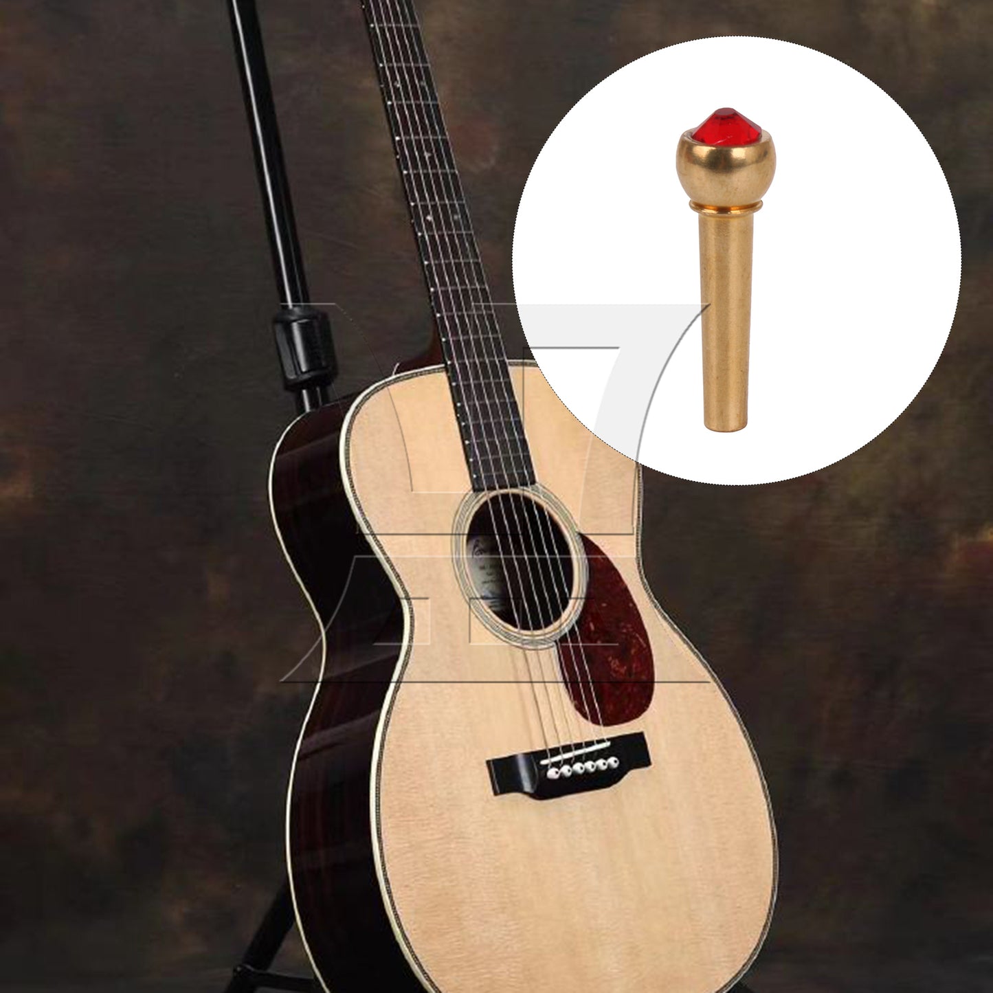 BQLZR 1pc Acoustic Guitar Bridge Pins Zinc Alloy String Nail with Red Crystal Head Tone Stable Golden 29x9mm