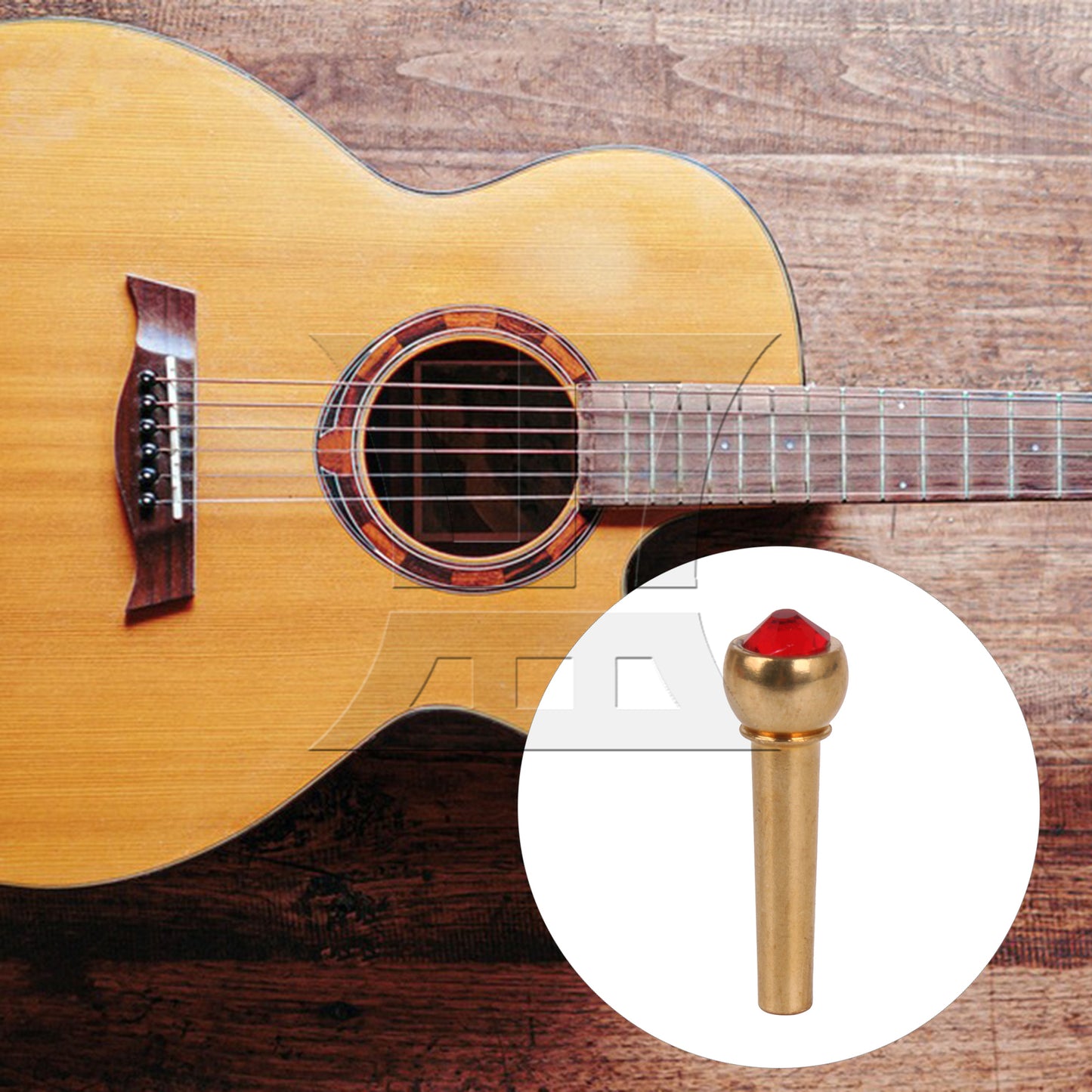 BQLZR 1pc Acoustic Guitar Bridge Pins Zinc Alloy String Nail with Red Crystal Head Tone Stable Golden 29x9mm