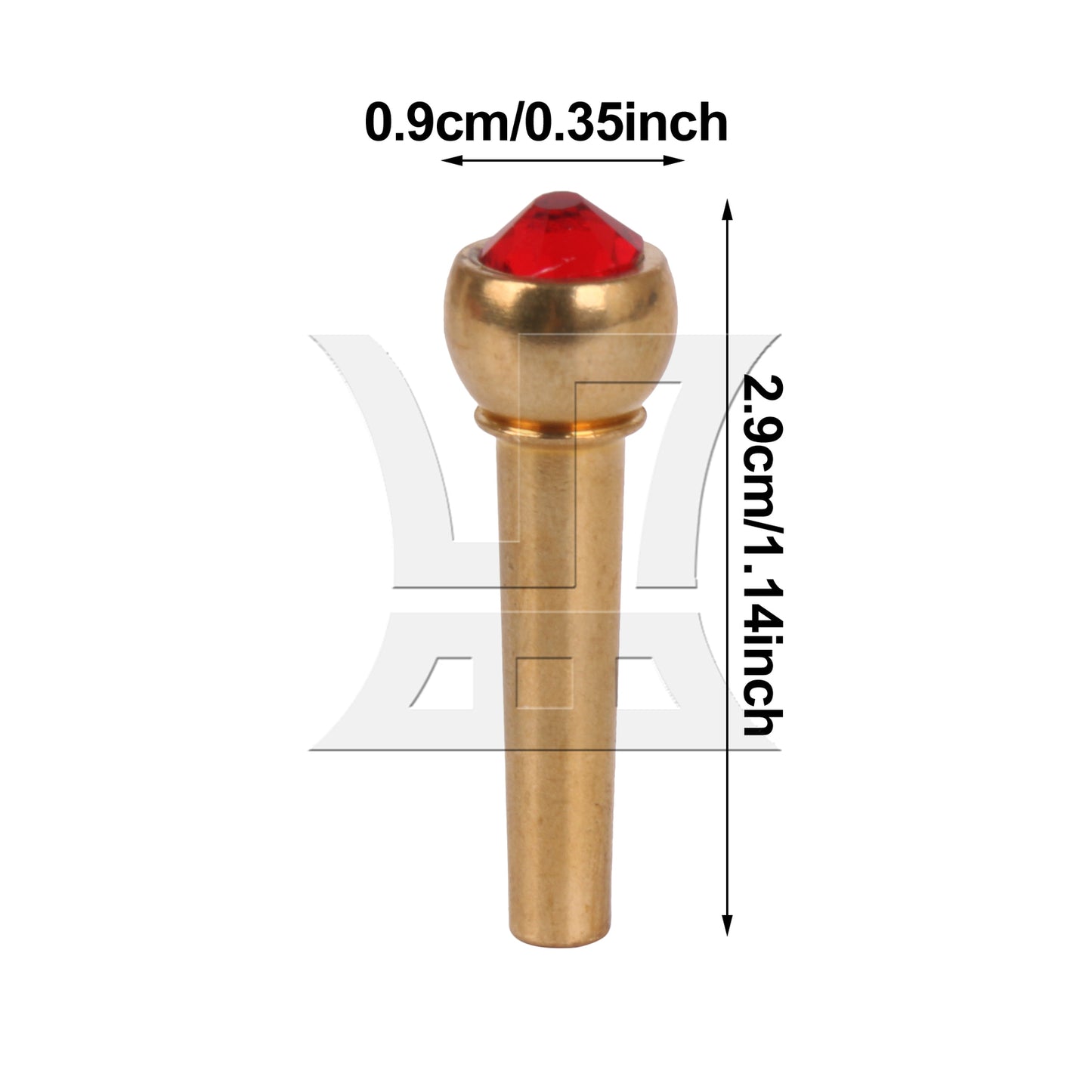 BQLZR 1pc Acoustic Guitar Bridge Pins Zinc Alloy String Nail with Red Crystal Head Tone Stable Golden 29x9mm