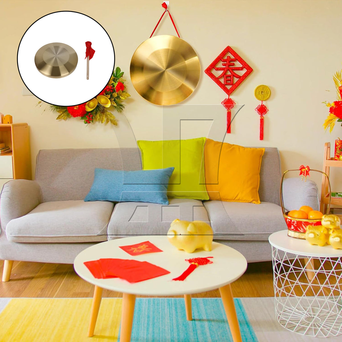 BQLZR 1 Set Chinese Gong with Beater 32cm Diameter for Store Opening Celebration