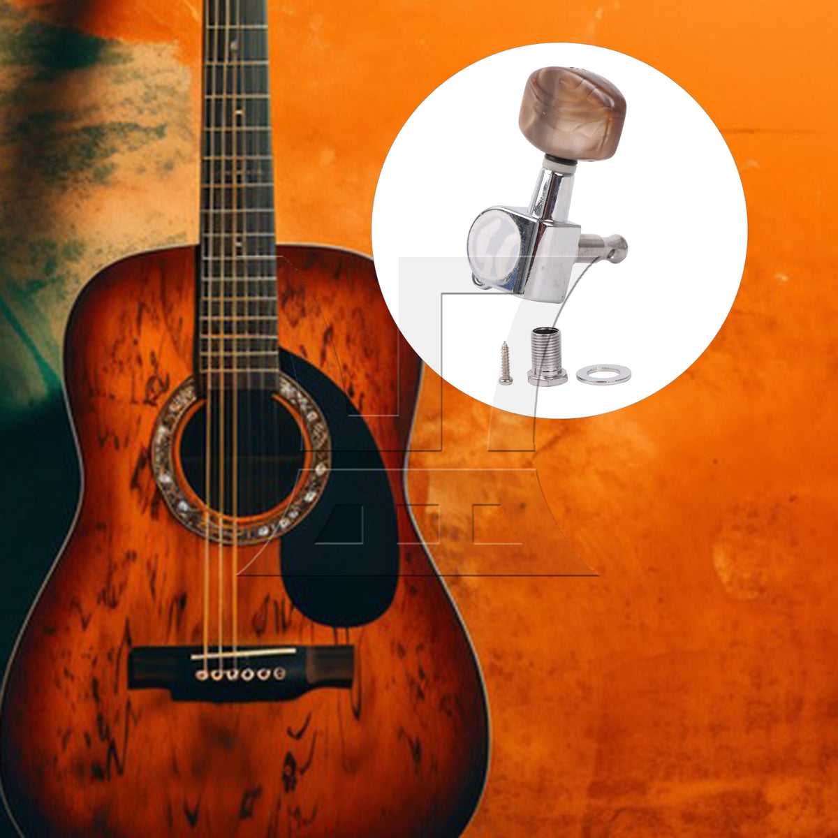 BQLZR 1pc Guitar Fully Enclosed Large Square Brown Handle Accurate String Left Hand Silver Suitable for Electric Guitars