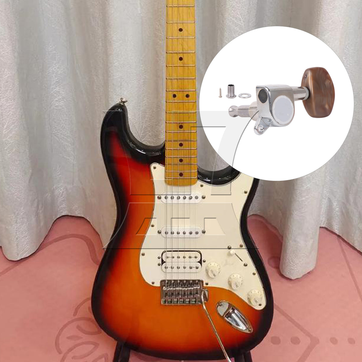 BQLZR 1pc Guitar Fully Enclosed Large Square Brown Handle Accurate String Right Hand Silver Suitable for Electric Guitars