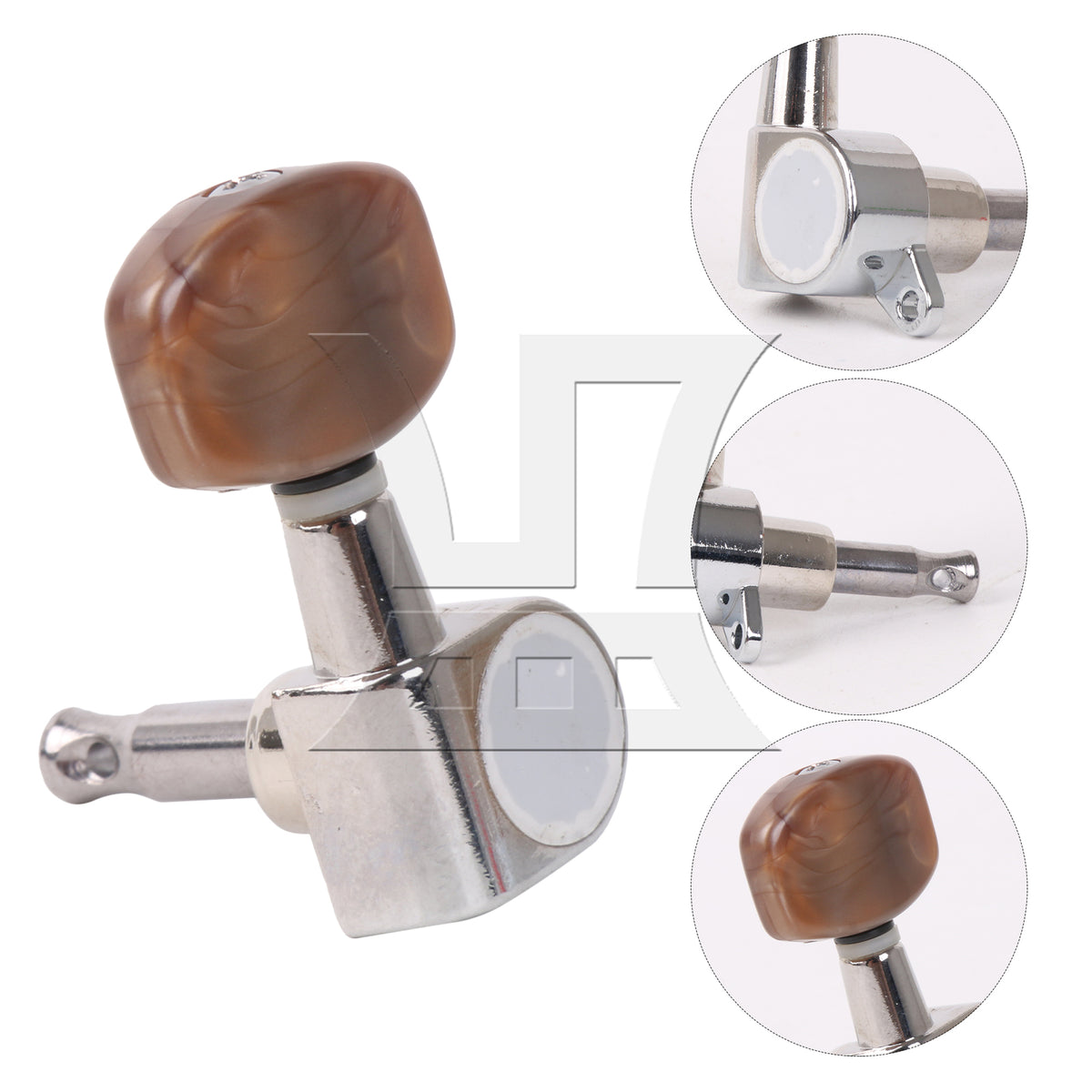 BQLZR 1pc Guitar Fully Enclosed Large Square Brown Handle Accurate String Right Hand Silver Suitable for Electric Guitars