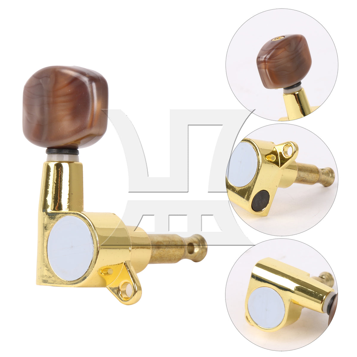 BQLZR 1pc Guitar Fully Enclosed Large Square Brown Handle Accurate String Right Hand Golden Suitable for Electric Guitars