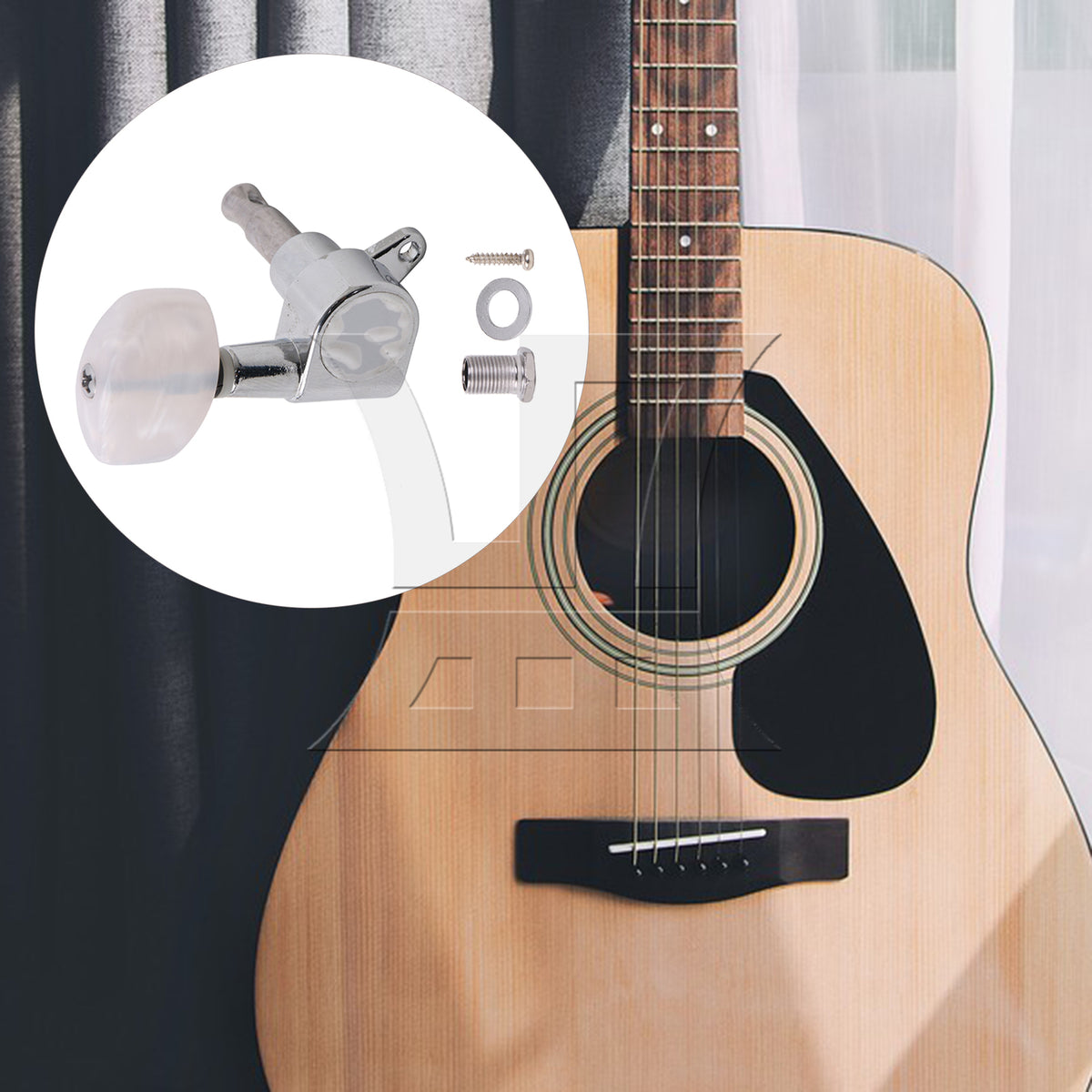 BQLZR 1pc Guitar Fully Enclosed Large Square White Pearl Color Handle Accurate String Right Hand Silver Suitable for Electric Guitars