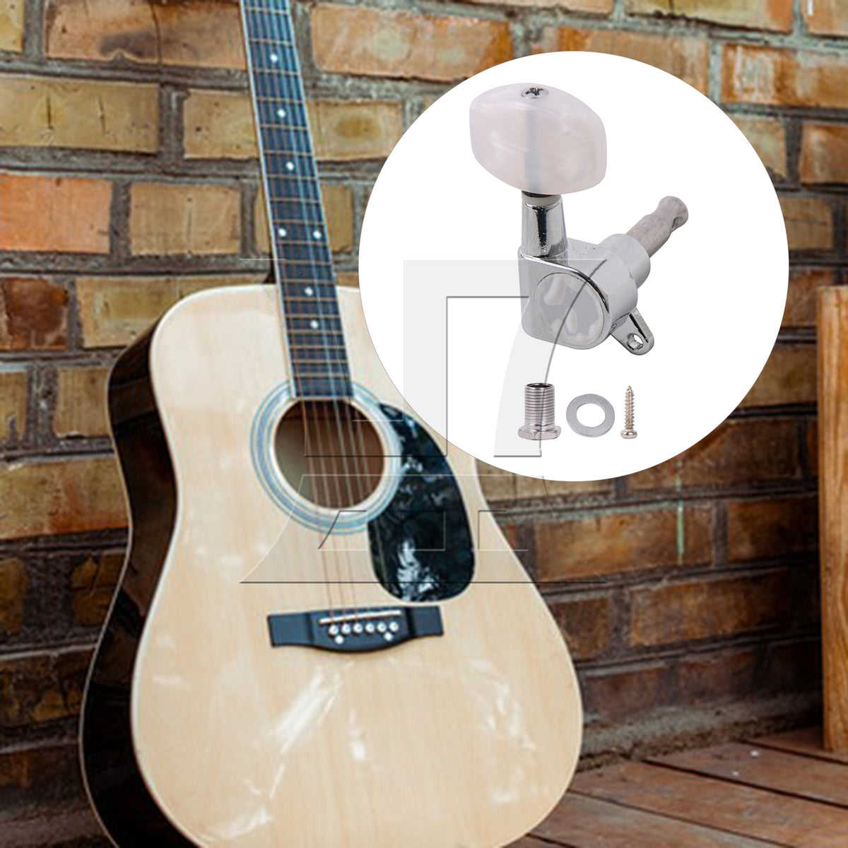 BQLZR 1pc Guitar Fully Enclosed Large Square White Pearl Color Handle Accurate String Right Hand Silver Suitable for Electric Guitars