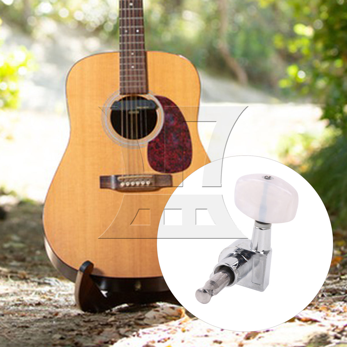 BQLZR 1pc Guitar Fully Enclosed Large Square White Pearl Color Handle Accurate String Right Hand Silver Suitable for Electric Guitars