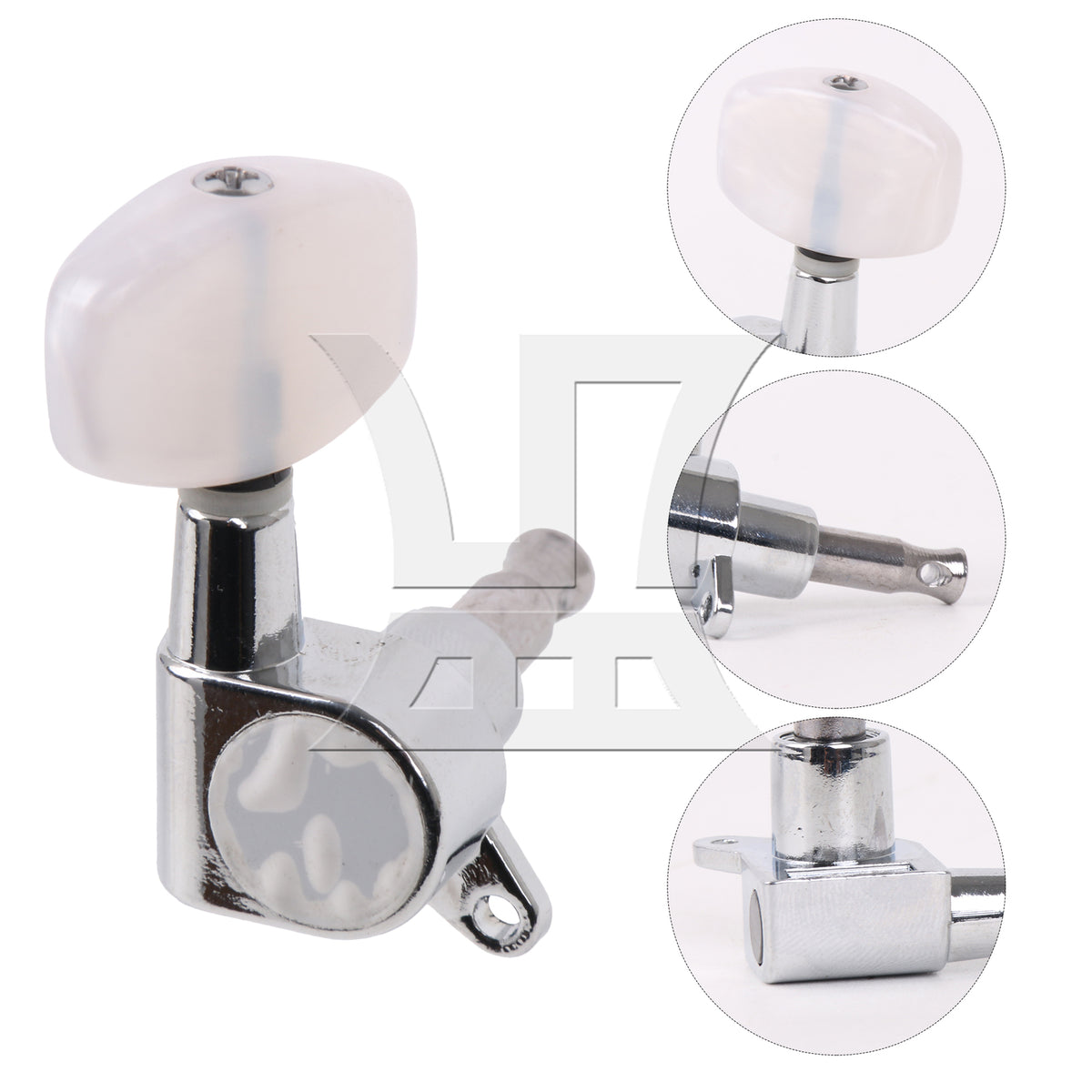BQLZR 1pc Guitar Fully Enclosed Large Square White Pearl Color Handle Accurate String Right Hand Silver Suitable for Electric Guitars
