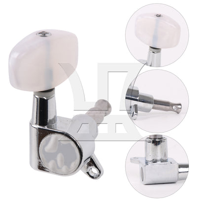 BQLZR 1pc Guitar Fully Enclosed Large Square White Pearl Color Handle Accurate String Right Hand Silver Suitable for Electric Guitars