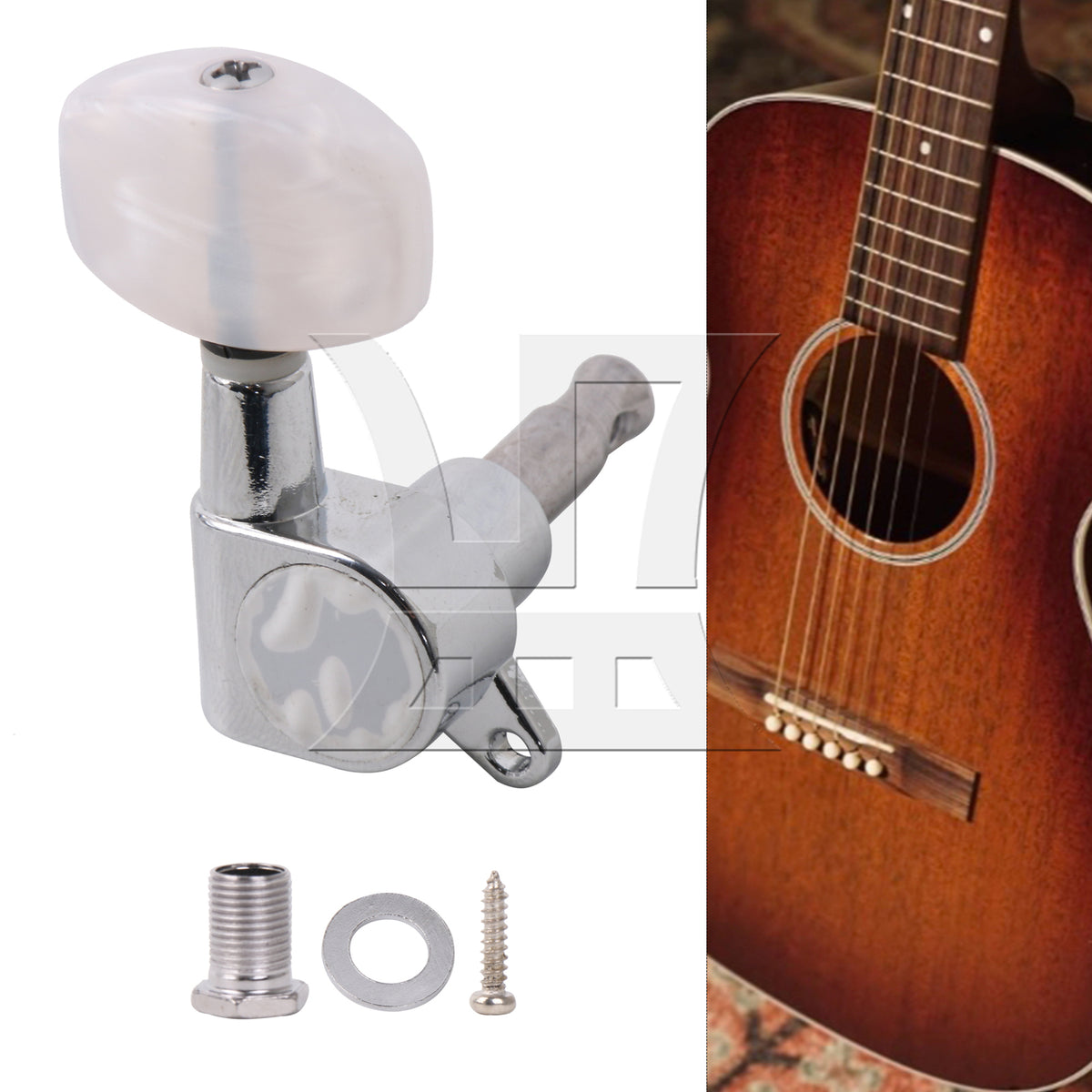 BQLZR 1pc Guitar Fully Enclosed Large Square White Pearl Color Handle Accurate String Right Hand Silver Suitable for Electric Guitars