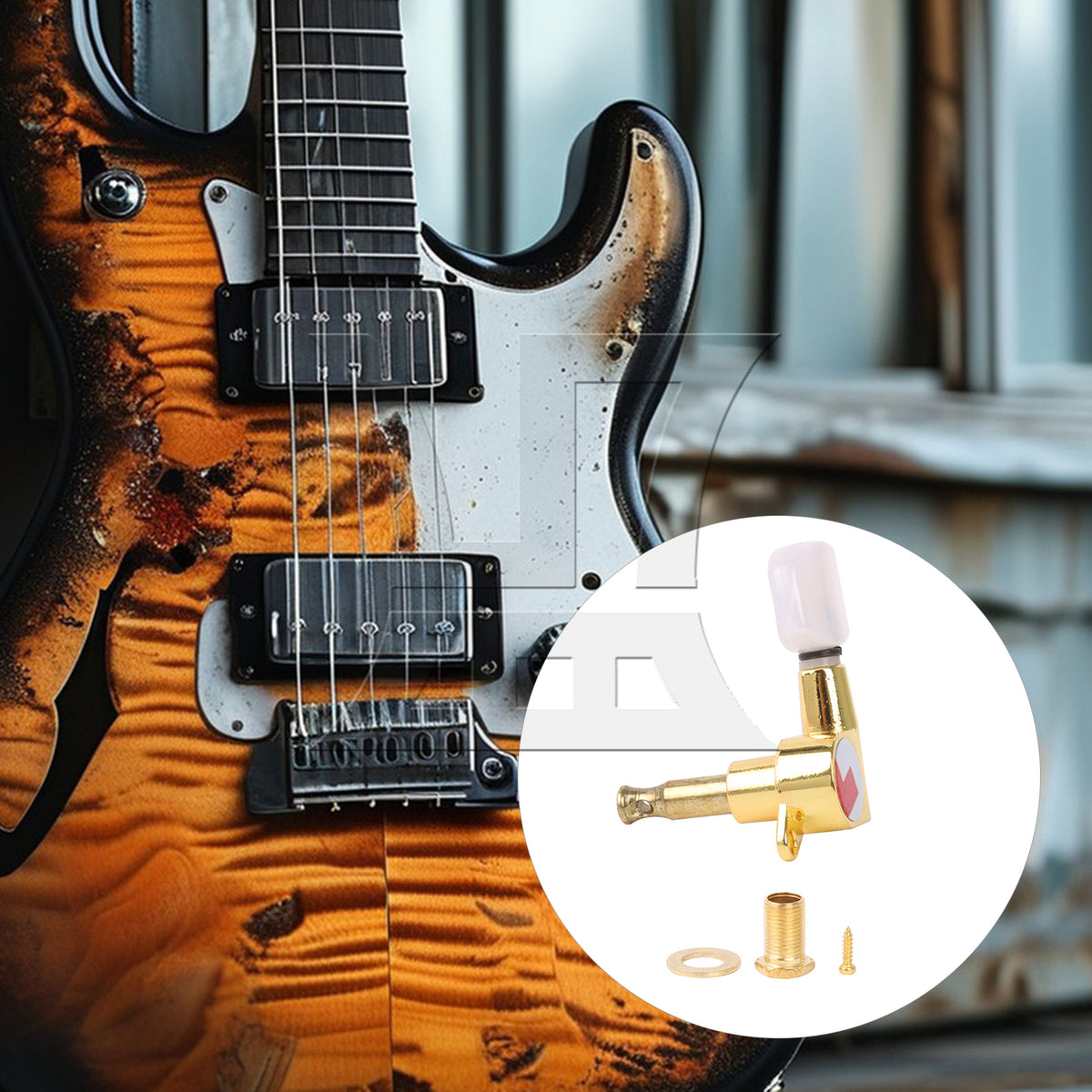 BQLZR 1pc Guitar Fully Enclosed Large Square White Pearl Color Handle Accurate String Left Hand Golden Suitable for Electric Guitars