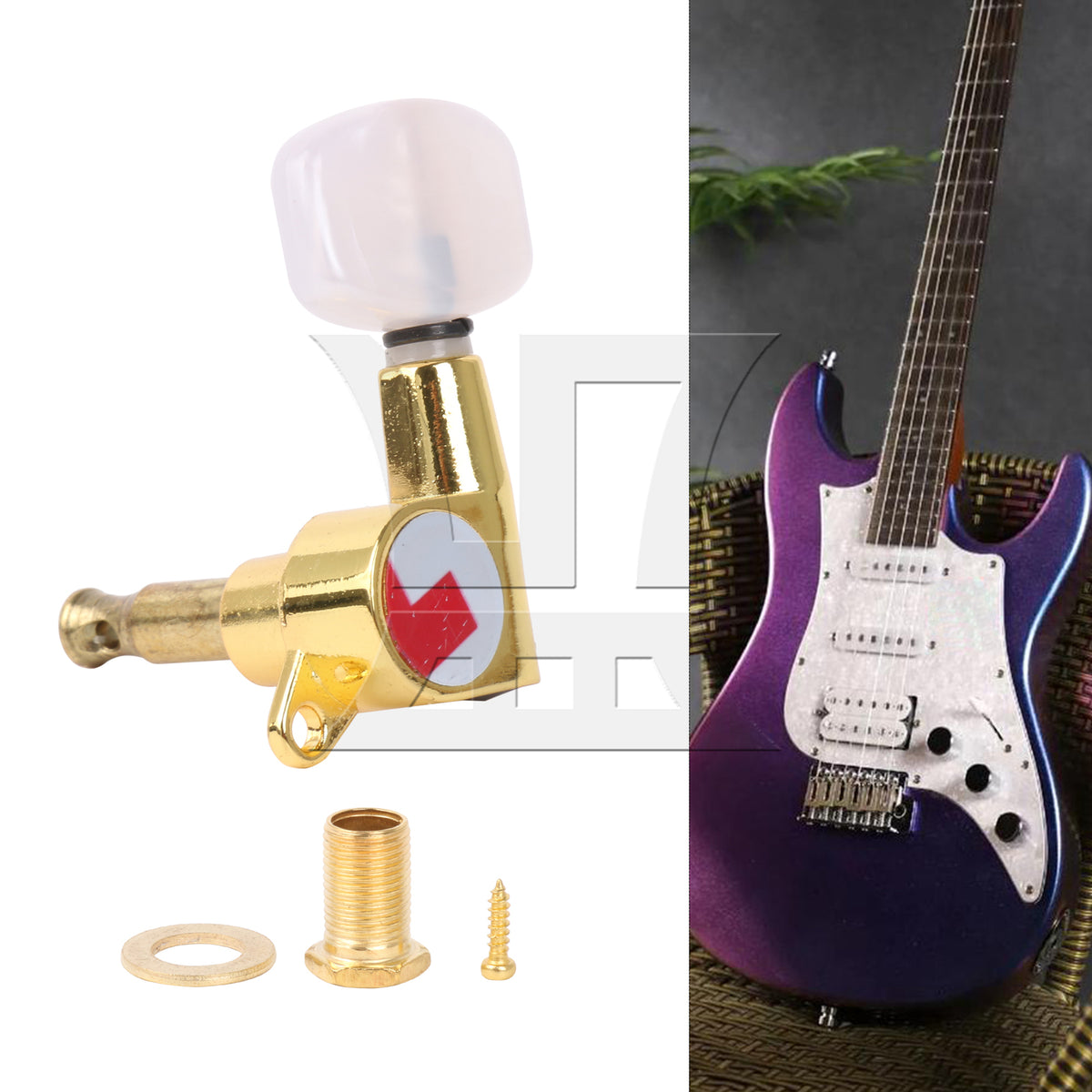 BQLZR 1pc Guitar Fully Enclosed Large Square White Pearl Color Handle Accurate String Left Hand Golden Suitable for Electric Guitars