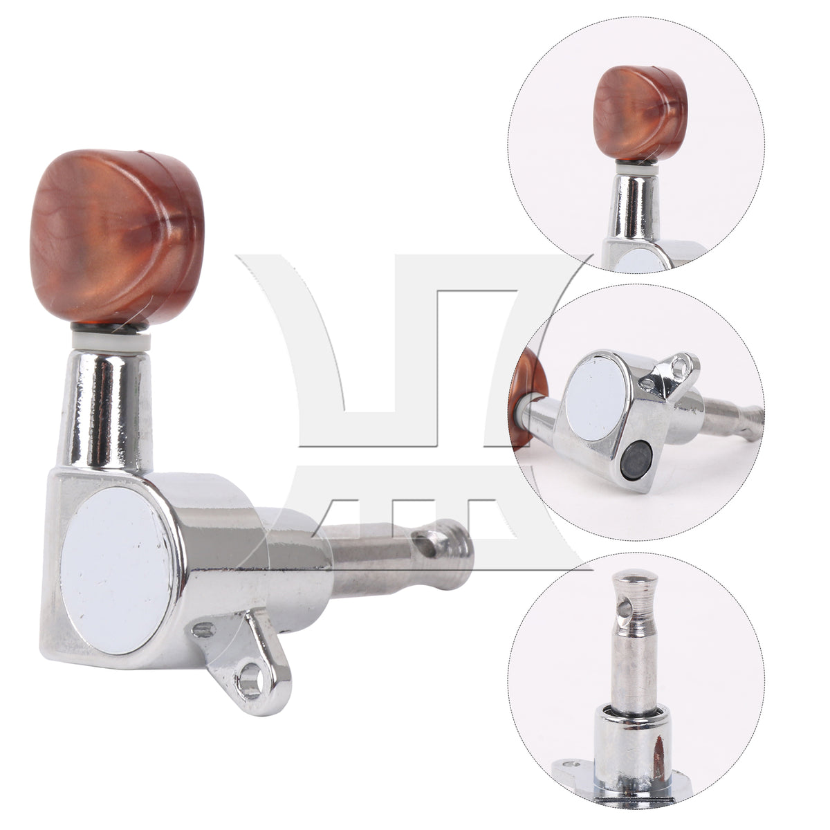 BQLZR 1pc Guitar Fully Enclosed Brown Small Concave Handle Accurate String Right Hand Silver Suitable for Electric Guitars