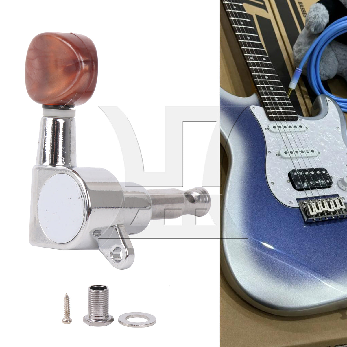 BQLZR 1pc Guitar Fully Enclosed Brown Small Concave Handle Accurate String Right Hand Silver Suitable for Electric Guitars