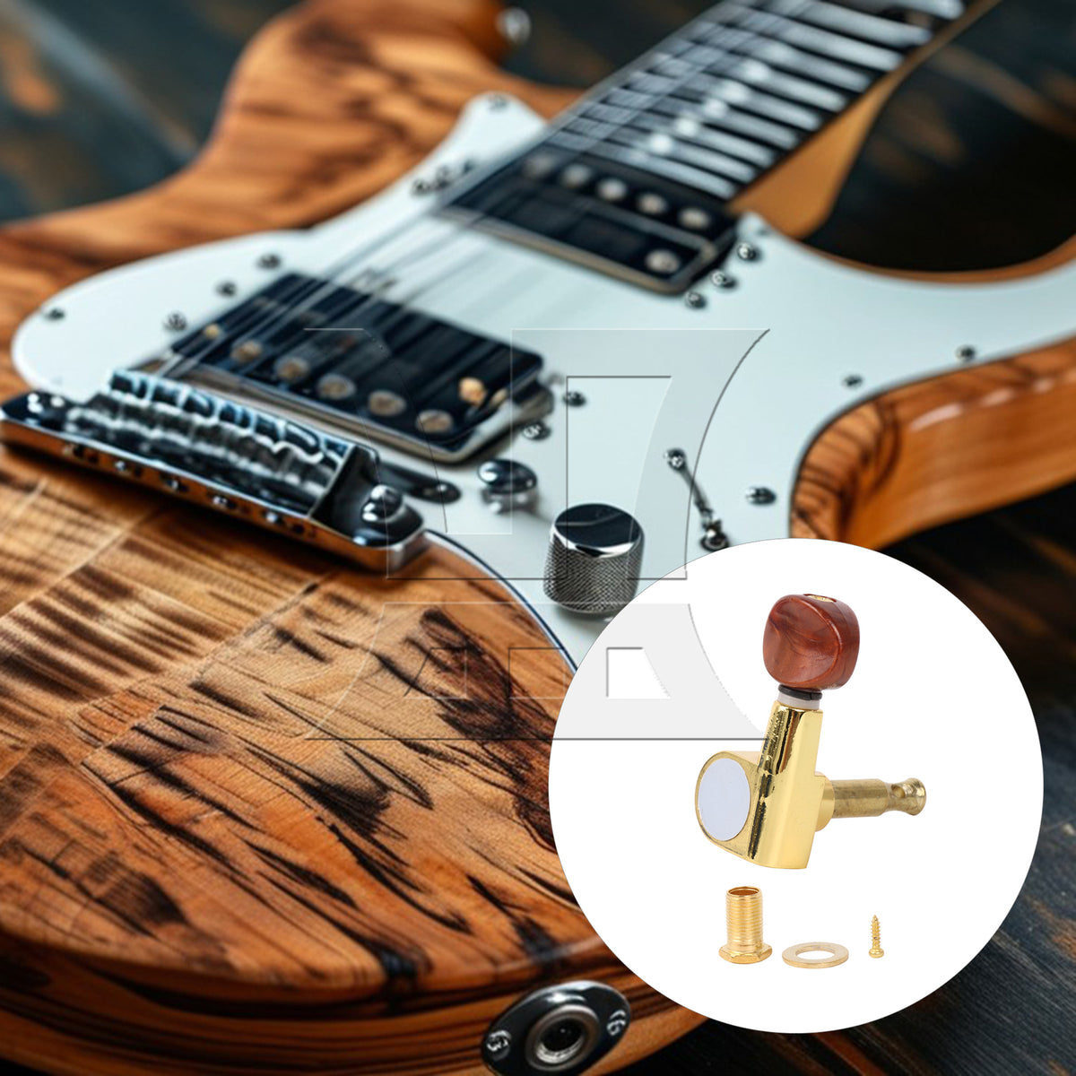 BQLZR 1pc Guitar Fully Enclosed Brown Small Concave Handle Accurate String Left Hand Golden Suitable for Electric Guitars