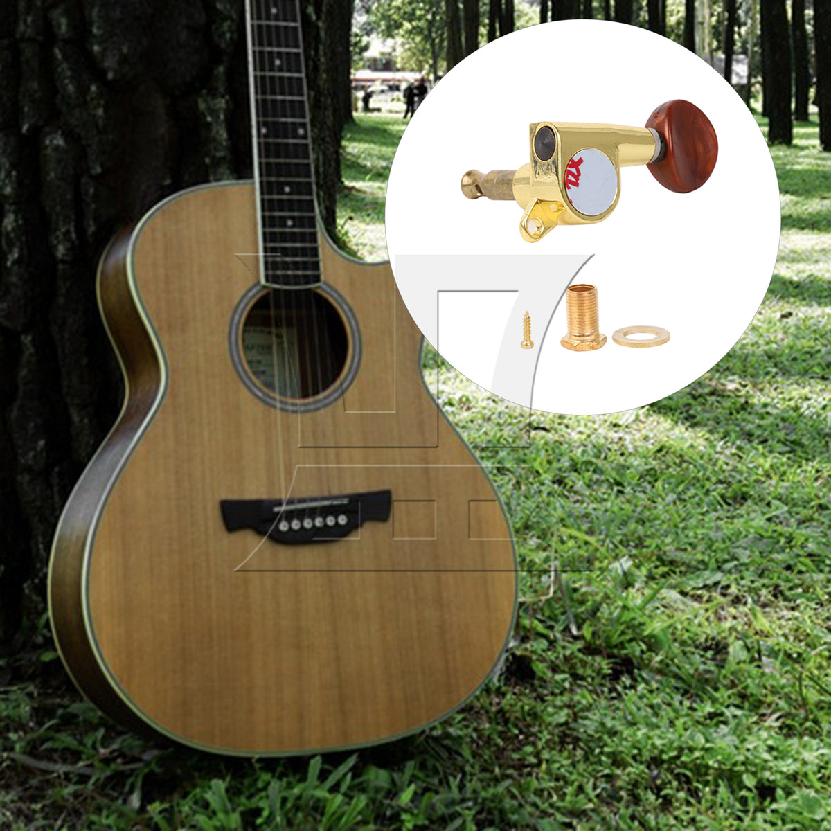 BQLZR 1pc Guitar Fully Enclosed Brown Small Concave Handle Accurate String Right Hand Silver Suitable for Electric Guitars