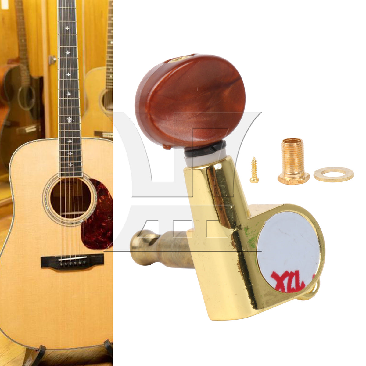 BQLZR 1pc Guitar Fully Enclosed Brown Small Concave Handle Accurate String Right Hand Silver Suitable for Electric Guitars