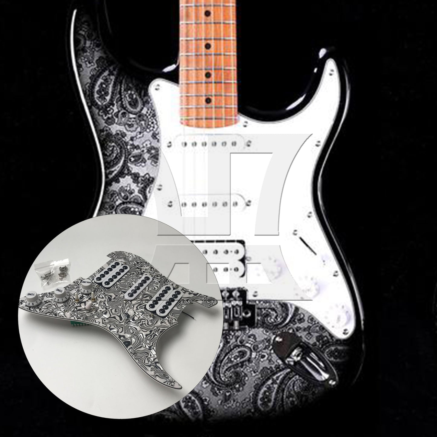 BQLZR 1pc Electric Guitar Hsh Pickguard 3-Layer Black and White Electric Guitar Plastic Front Cover