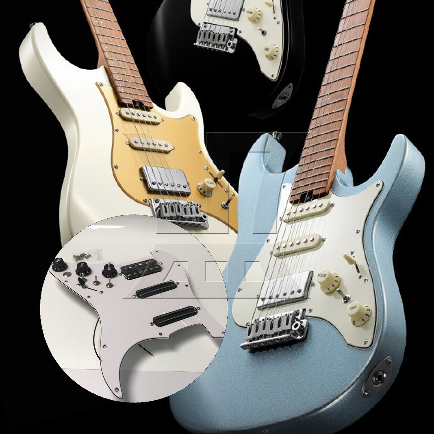BQLZR 1pc Three-Layer Electric Guitar Guard Set Ssh White + Black (With Switch, Right Hand) for Lynnists Musical Instrument Making