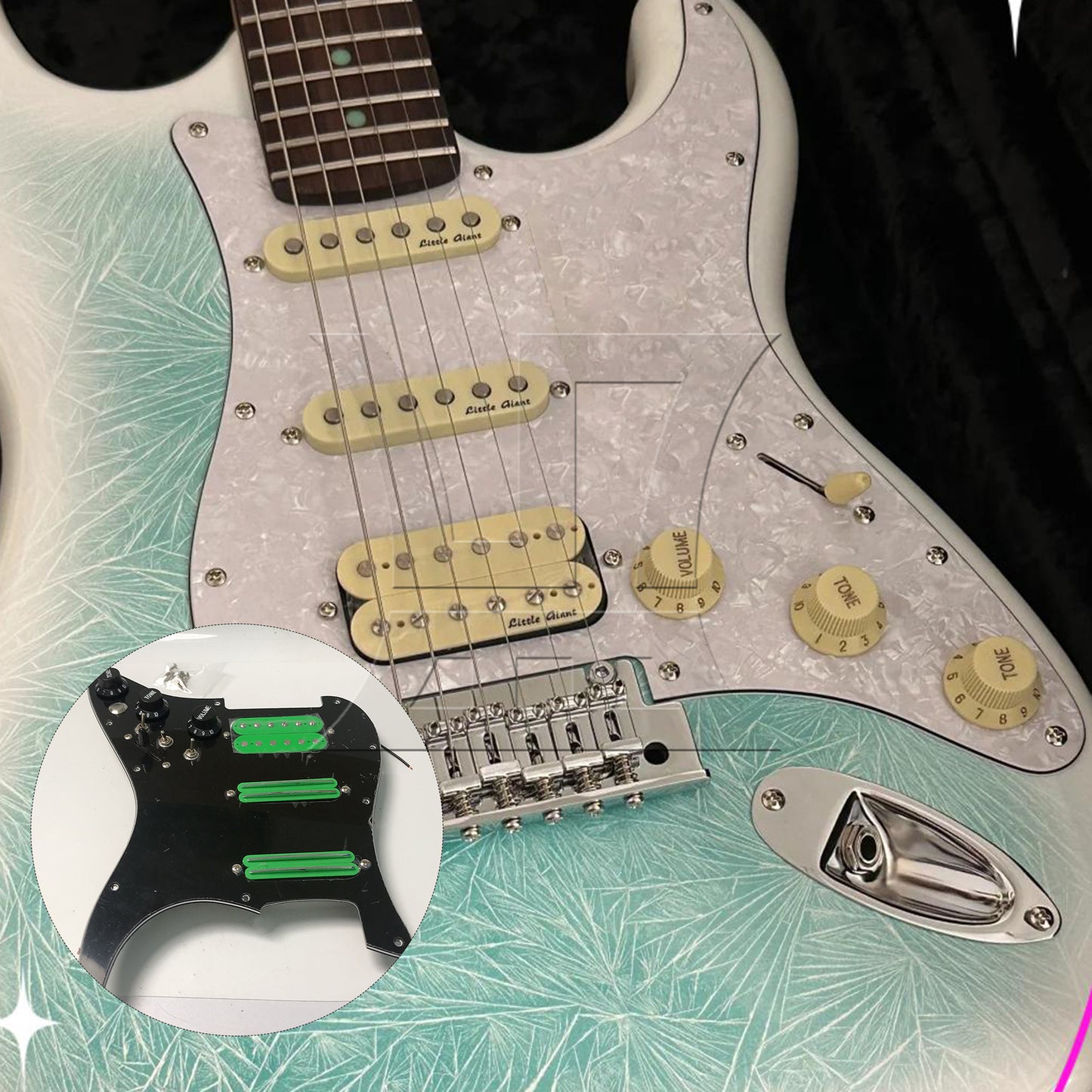 BQLZR 1pc Three-Layer Electric Guitar Guard Set Ssh Black + Green (With Switch Right Hand) for Lynnists Musical Instrument Making