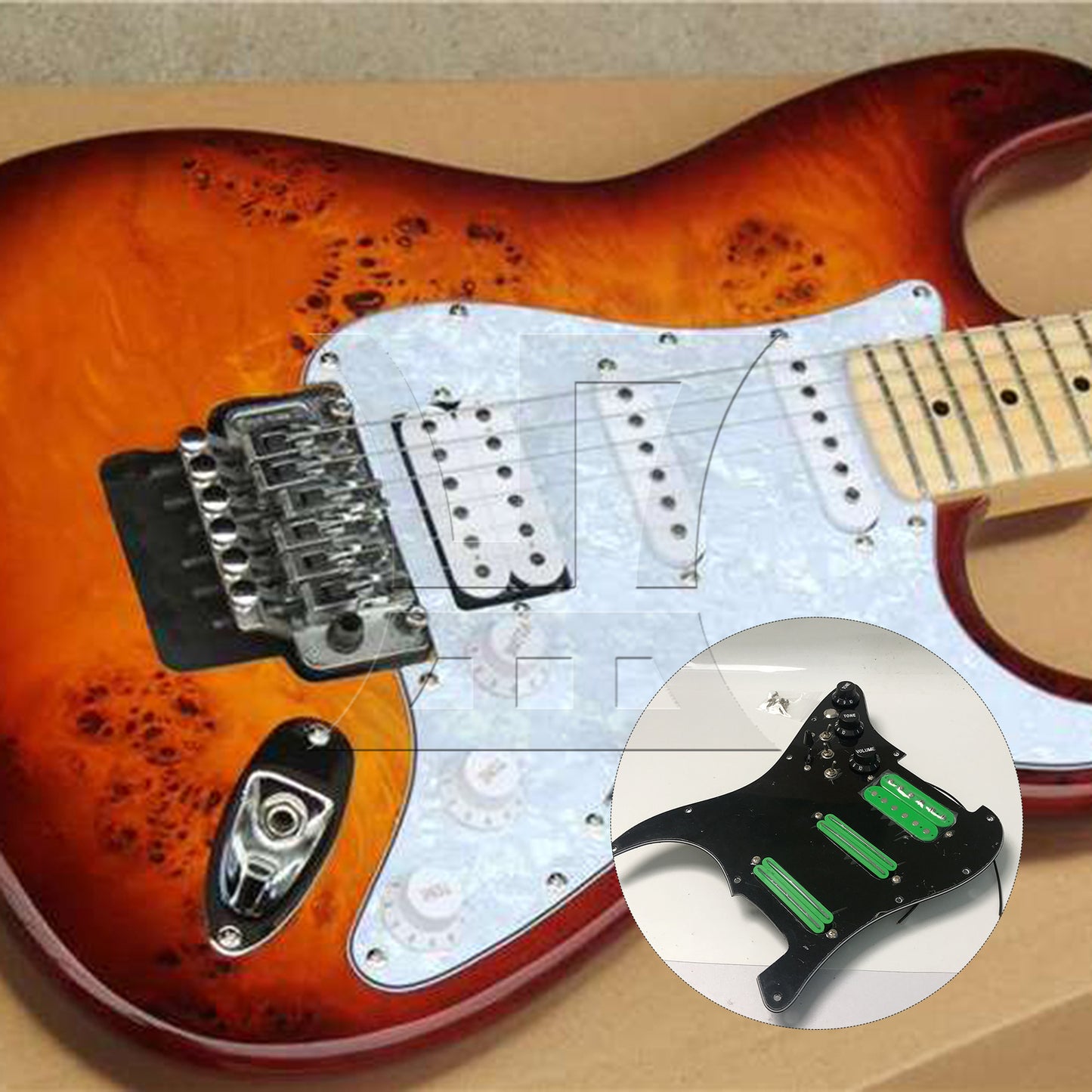 BQLZR 1pc Three-Layer Electric Guitar Guard Set Ssh Black + Green (With Switch Right Hand) for Lynnists Musical Instrument Making