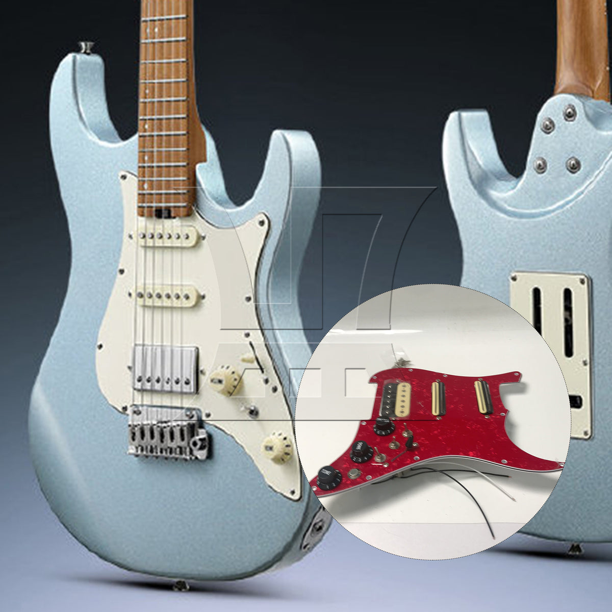 BQLZR 1pc Three-Layer Electric Guitar Guard Set Ssh Red Pearl + Zebra (With Switch, Right Hand) for Lynnists Musical Instrument Making