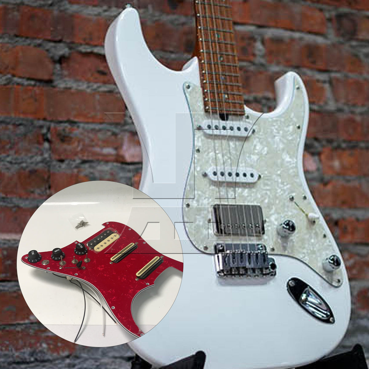 BQLZR 1pc Three-Layer Electric Guitar Guard Set Ssh Red Pearl + Zebra (With Switch, Right Hand) for Lynnists Musical Instrument Making