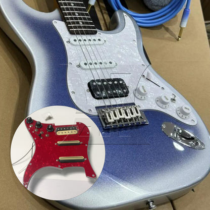BQLZR 1pc Three-Layer Electric Guitar Guard Set Ssh Red Pearl + Zebra (With Switch, Right Hand) for Lynnists Musical Instrument Making