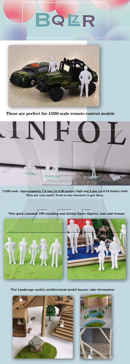 BQLZR White 100PCS Model Train People Figure Passengers 1:200 Scale