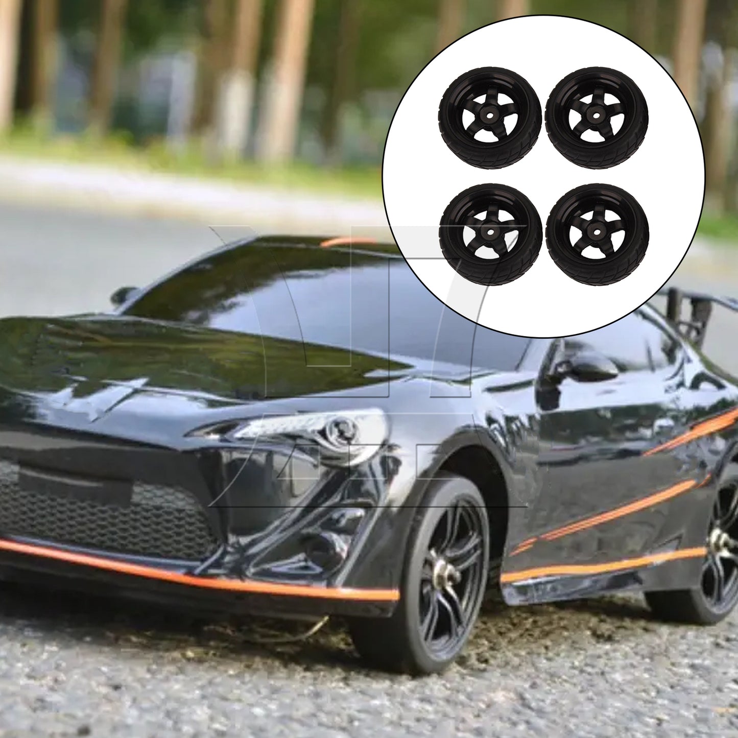 BQLZR 4x RC1: 10 Flat Sports Car Competition-level Checkered Tires and 5-spoke Rim