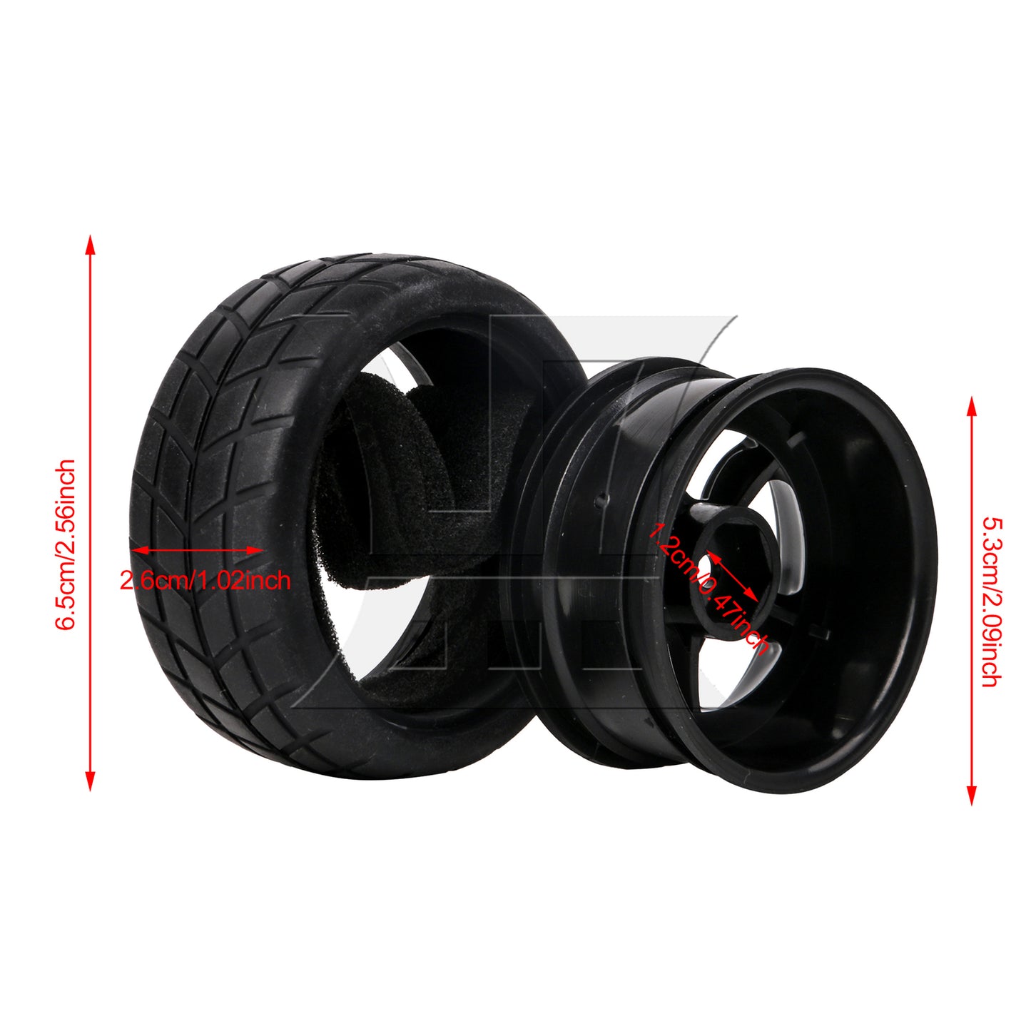 BQLZR 4x RC1: 10 Flat Sports Car Competition-level Checkered Tires and 5-spoke Rim