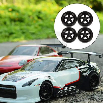 BQLZR 4pcs Black 5 Spoke Wheel Rims & Smooth Tires for RC 1:10 Drift Car Plastic