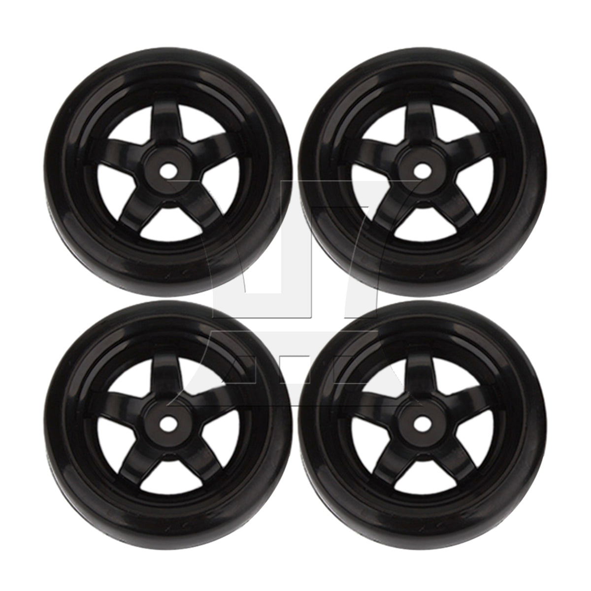 BQLZR 4pcs Black 5 Spoke Wheel Rims & Smooth Tires for RC 1:10 Drift Car Plastic