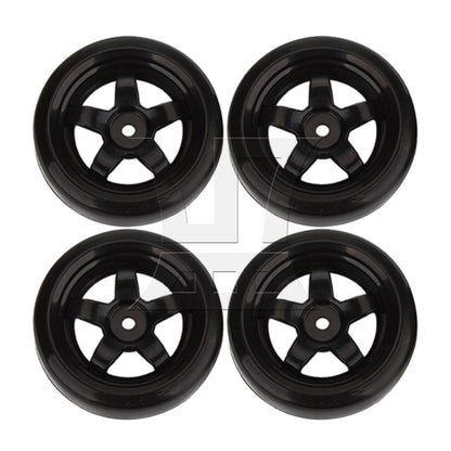 BQLZR 4pcs Black 5 Spoke Wheel Rims & Smooth Tires for RC 1:10 Drift Car Plastic