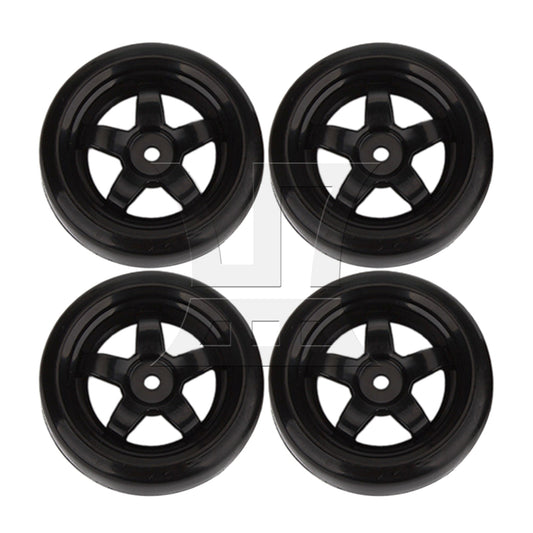 BQLZR 4pcs Black 5 Spoke Wheel Rims & Smooth Tires for RC 1:10 Drift Car Plastic