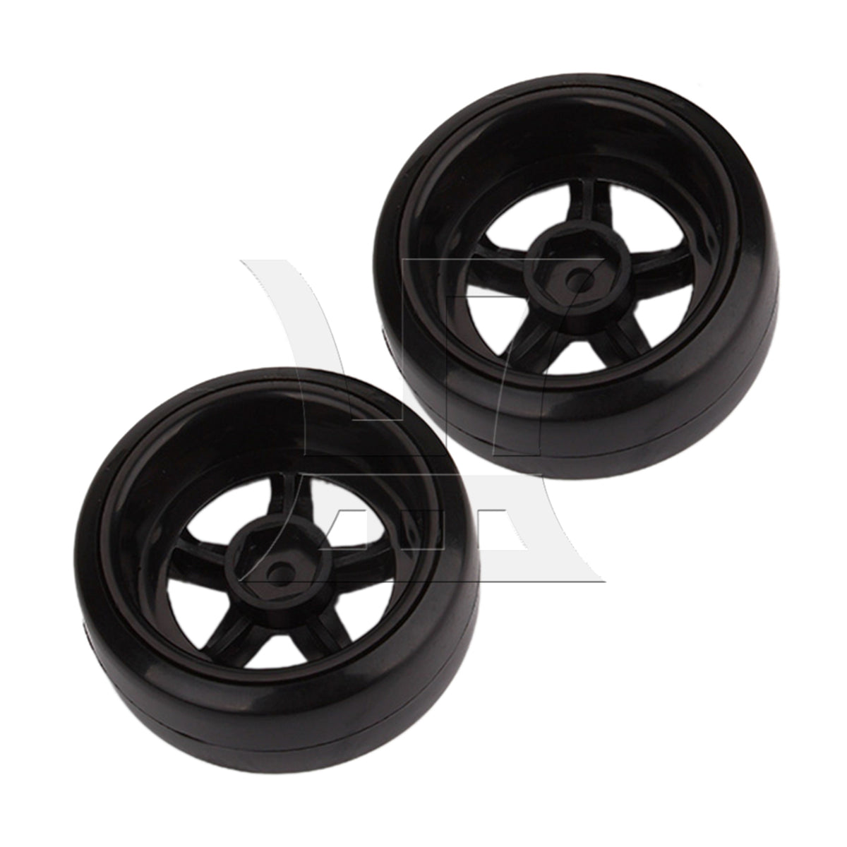 BQLZR 4pcs Black 5 Spoke Wheel Rims & Smooth Tires for RC 1:10 Drift Car Plastic